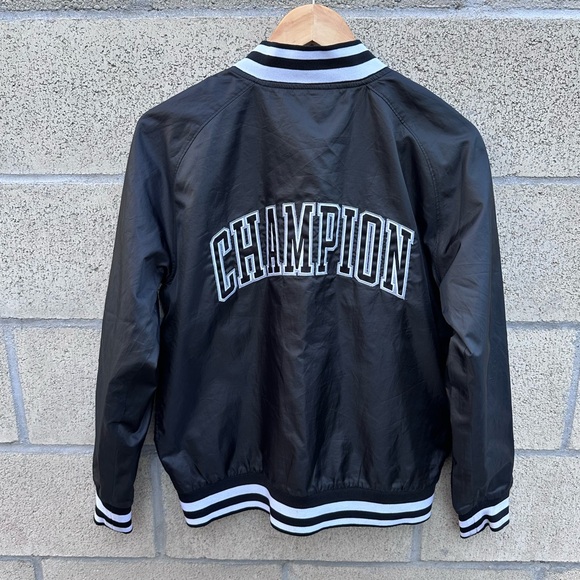 Champion Black Varsity Bomber Jacket Logo Snap Front Women’s M - Picture 5 of 7